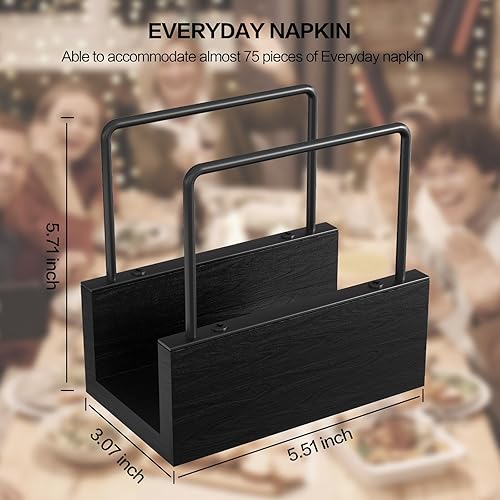 Miniatura 7 de Aofmee Servilletero de madera de hierro para mesa, dispensador de servilletas negro para mesa de cocina, comedor, elegante servilletero de papel