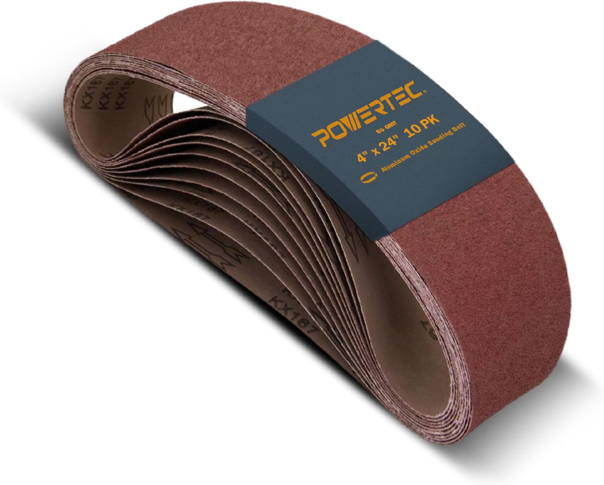 POWERTEC 110090 4 x 24 Inch Sanding Belts | 80 Grit Aluminum Oxide Belt Sander Sanding Belt | Sandpaper for Oscillating Belt and Spindle Sander – Pack of 10