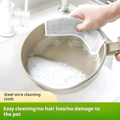 Miniatura 6 de Paño multifuncional de alambre antiarañazos, trapos multiusos para lavar platos en húmedo y seco, mostradores, estufas, fácil enjuague, 8 piezas