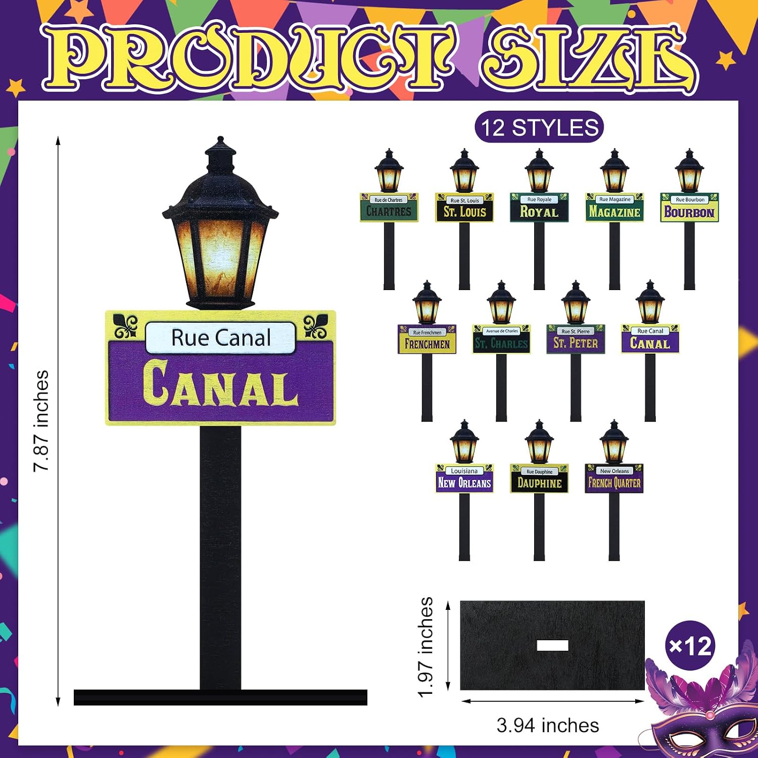 Amyhill 12 Pcs Mardi Gras Decorations New Orleans Street Signs Centerpiece Wooden Desktop Lamp Post Street Party Supplies Mardi Gras Table Decor for Birthday Party favors