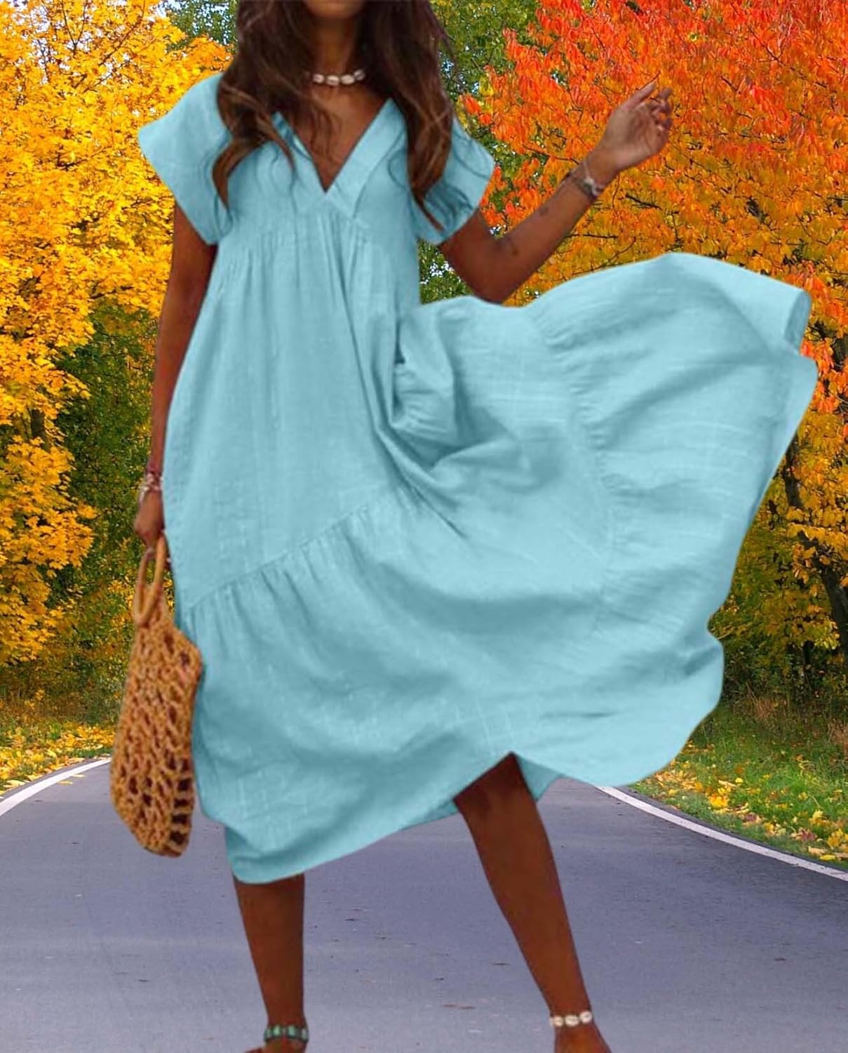 Summer Cute Womens Dresses Short Sleeve and Ruffle Hem Beach Loose Swing Casual Dresses Size Large Available - Image 6