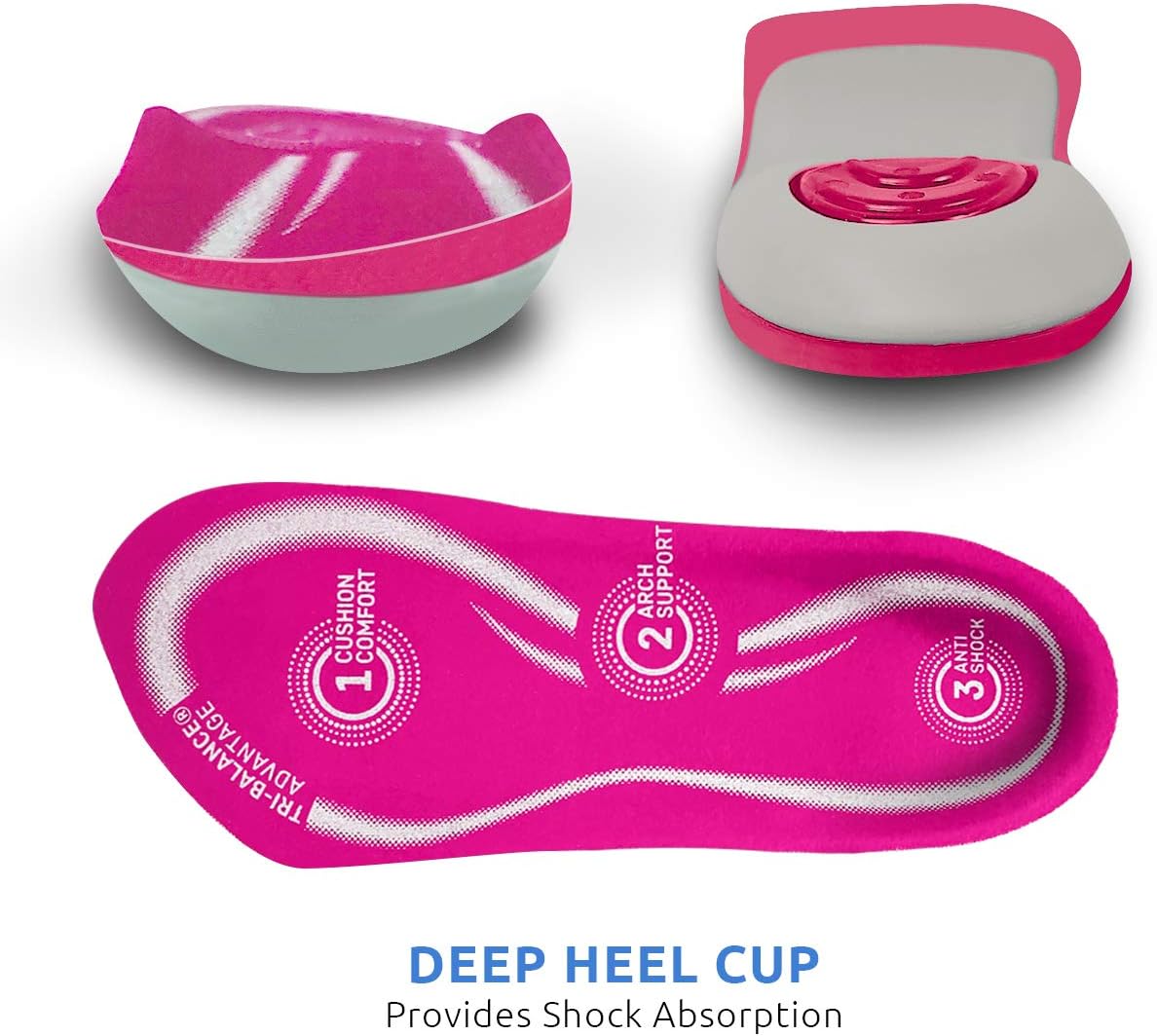 Comfort Zone Tri-Balance Gel Orthotic Insoles for Women, Non-Slip & Cushioned, Fits Well with Heel & Ball of Foot Supports, 3/4 Length Arch Support Inserts for Women, Sizes 6-10, 1 Pair, Pack of 3