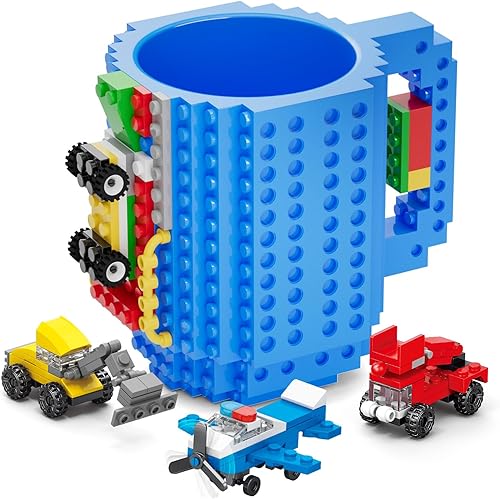 Miniatura 9 de DAYMOO Juego de tazas de ladrillo integradas con 3 paquetes aleatorios de ladrillos 2 en 1, tazas de café geniales para niños, creativas, Negro