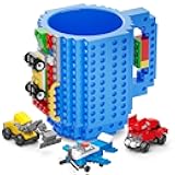 DAYMOO Build-on Brick Mug Set with 3 Random Packs of 2-in-1 Bricks, Cool Coffee Mugs for Kids, Creative Novelty Funny Coffee Mug Cup Gift for Kids Men Dad Adults Women Xmas Christmas - Blue