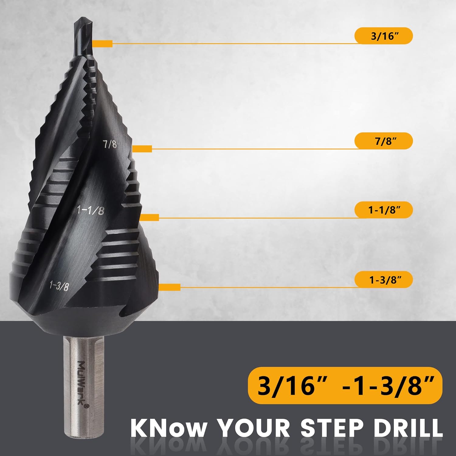 MulWark M35 Cobalt Step Drill Bit Set with Center Punch, TiAlN Coated Unibit(1/4"-1-3/8"), 4 Spiral Flute Hex Shank for Stainless Steel, Metal, Wood, Plastic