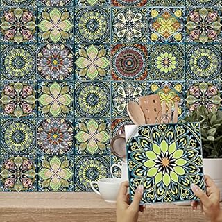 24pcs Moroccan Tile Stickers 15x15cm Bathroom Green Tile Stickers For Kitchen Bathroom Living Room Fireplace Stairs Home Waterproof Stickers For Tile Peel And Stick Tile Decals 6"x6"
