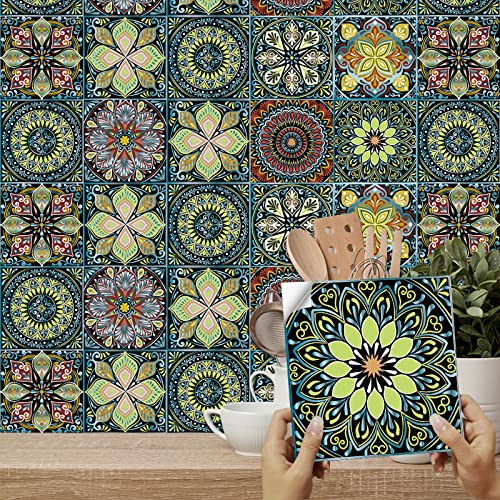 24pcs Moroccan Tile Stickers 15x15cm Bathroom Green Tile Stickers For Kitchen Bathroom Living Room Fireplace Stairs Home Waterproof Stickers For Tile Peel And Stick Tile Decals 6"x6"