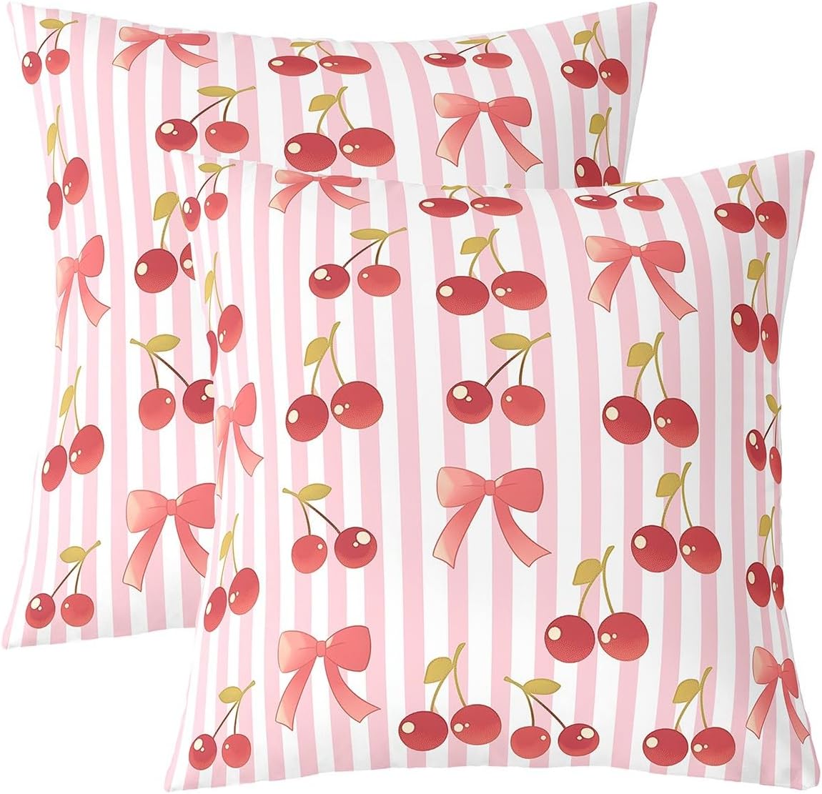 jejeloiu Pink Bow Throw Pillow Covers Set of 2 Colourful Bowknot Decorative Pillowcase Fruit Cushion Covers for Sofa Couch Bed Cherry Cushion Case Home Decor 24 x 24-Inch