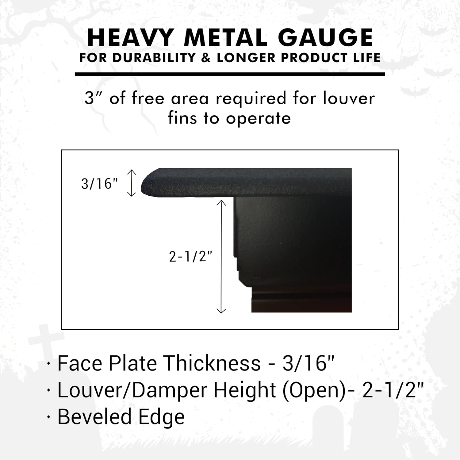 Spooky/Gothic 8"x12" Duct (9-1/2"x13-3/4" Overall Size) Solid Cast Aluminum HVAC Air Supply Grill for Floor-White Without Screw Holes with Detachable Steel Louver | Powder Coated