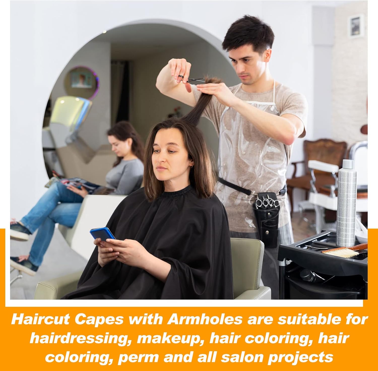 6 Pcs Professional Hair Cutting Cape Barber Salon Cape with Armholes 64 x 56" Black and Adjustable Snap Closure Nylon Chemical Waterproof Cloth for Hairstylist Dye Color Haircut Client Men Women