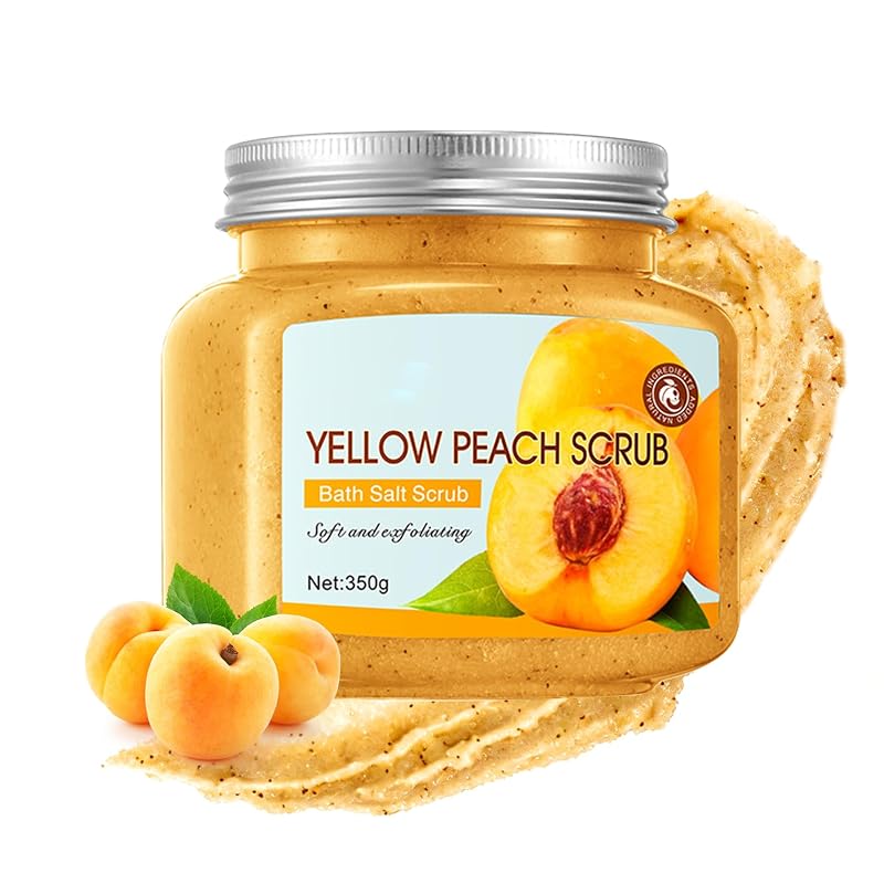Esfoliante corporal de pêssego amarelo XMXueMei, esfoliante de sal com fragrância de rosa, 350 g