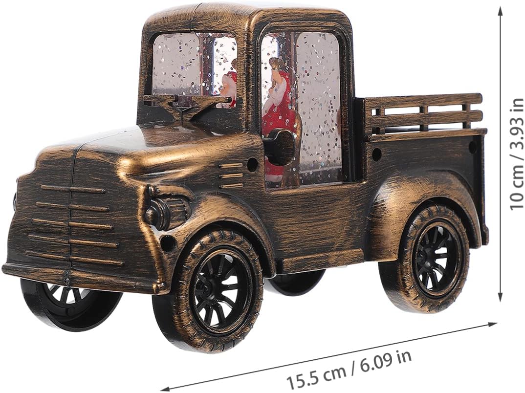 Christmas Vintage Truck Model Ornament: Xmas Metal Vehicle Decor Light Up Santa Claus Desktop Ornament for Home Office Decor