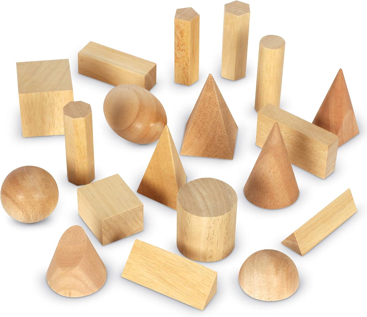 Recursos de aprendizaje Sólidos geométricos de madera - | Manipulantes de geometría de madera, bloques 3D para niños, juguetes de aprendizaje de formas geométricas, juguetes para el aula de matemáticas, juego de 19, grados 6+