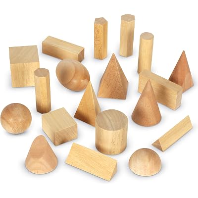 Learning Resources Wood Geometric Solids, Kids Wooden Shapes, Montessori Toys, Set of 19