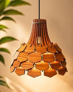 Wooden Pendant Light for Living Room Ceiling Hanging Lamp, Handmade Chandelier | Mid Century Modern Industrial Ceiling Light for Bedroom, Dining Room & Kitchen, Design, Lotus