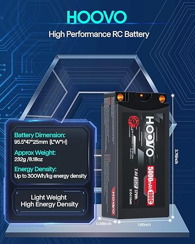 Miniatura 3 de HOOVO 2S Shorty Lipo Battery 7.4V 100C 5000mAh RC Lipo Battery Pack Estuche rígido con conector Bullet Deans de 0.197 in para vehículos RC escala