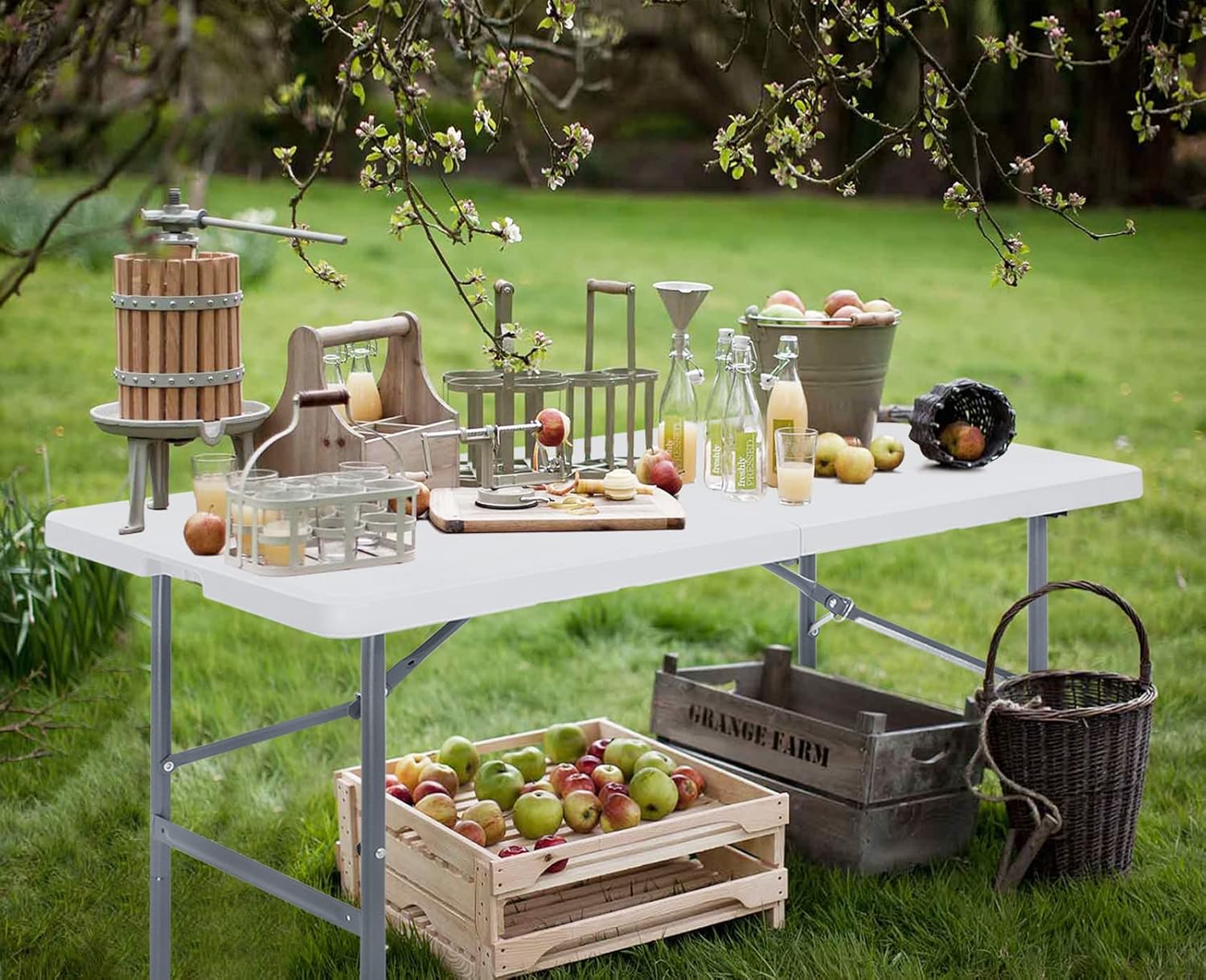 ABCCANOPY 4ft Plastic Folding Table,Heavy Duty Picnic Table w/Handle for Indoor Outdoor, 48x24 Inches