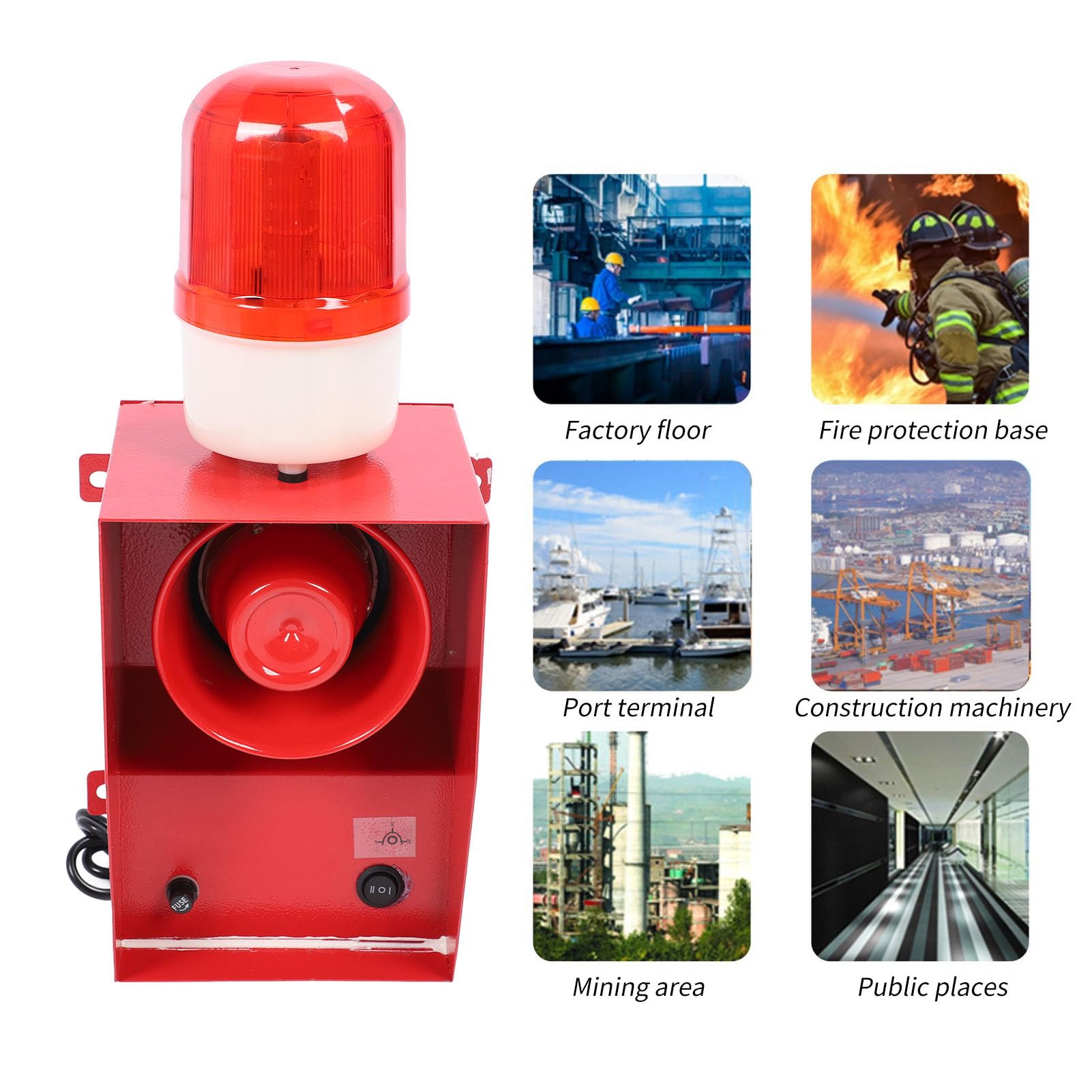 Luz estroboscópica de Sirena Industrial con Enchufe Estadounidense de 110 V con Alarma de Audio de 120 DB y Advertencia Visual - Modos de Sonido y Volumen Ajustables - A Prueba de