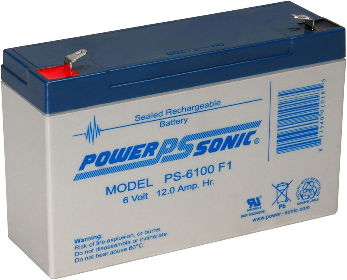 Power Sonic PS6100F1 6 Volt 12ah Sealed Lead Acid Battery F1 Terminal
