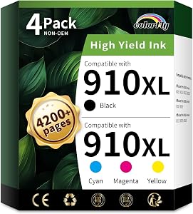 Pack Combo de Cartouches d'encre 910XL Remplacement pour 910XL 910 XL Cartouches d'encre à utiliser avec Officejet Pro 8020 8025 8028 8035 8030 8010 8015 8018 8022 Imprimante (Noir/Cyan/Magenta/Jaune)