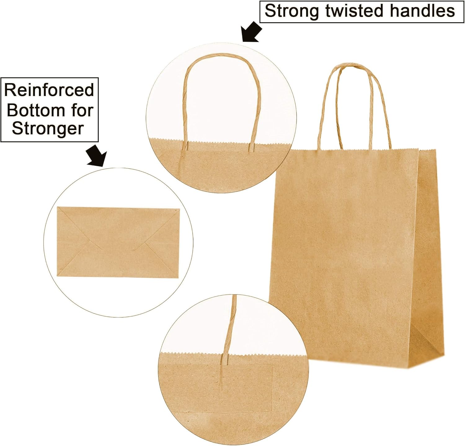 Brown Paper Gift Bags Bulk with Handles 5.25 X 3.25 X 8 [100 Bags] Ideal for Shopping, Packaging, Retail, Party, Craft, Gifts, Wedding, Recycled, Business, Goody and Merchandise Kraft Bag - Image 5