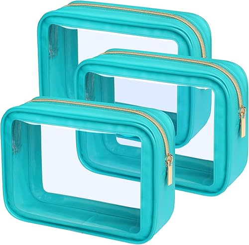 PACKISM Neceser aprobado por la TSA  Bolsas de maquillaje transparentes con bordes de colores mejorados, bolsas de aseo transparentes para viajes,