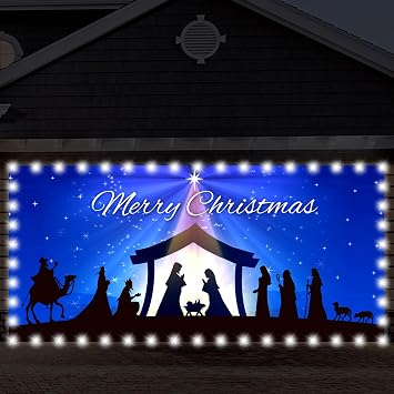 Preboun Christmas Nativity Garage Door Cover 6 x 13 ft