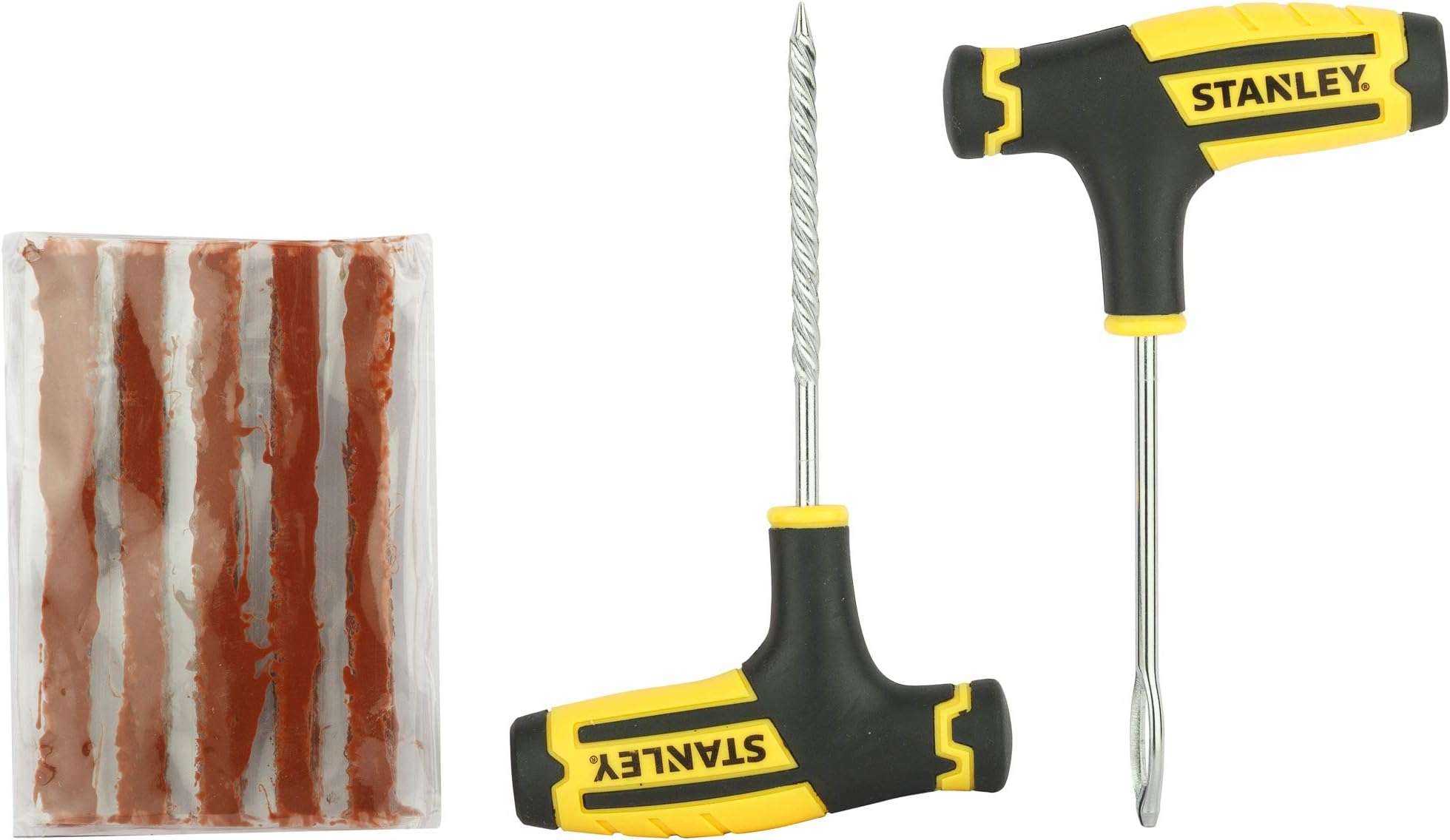STANLEY STHT80891-0 Flat Tubeless Tyre Repair Kit for Cars and Bikes, Easily Fix Punctures WITHOUT Removing Tire from Rim, Comes with Reamer & Plugger Tool and 5 Plugs, Yellow and Black