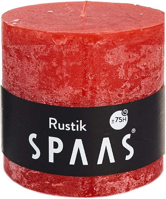 Spaas Rustic Unscented Pillar Candle 100/100 mm, ± 75 Hours, Red