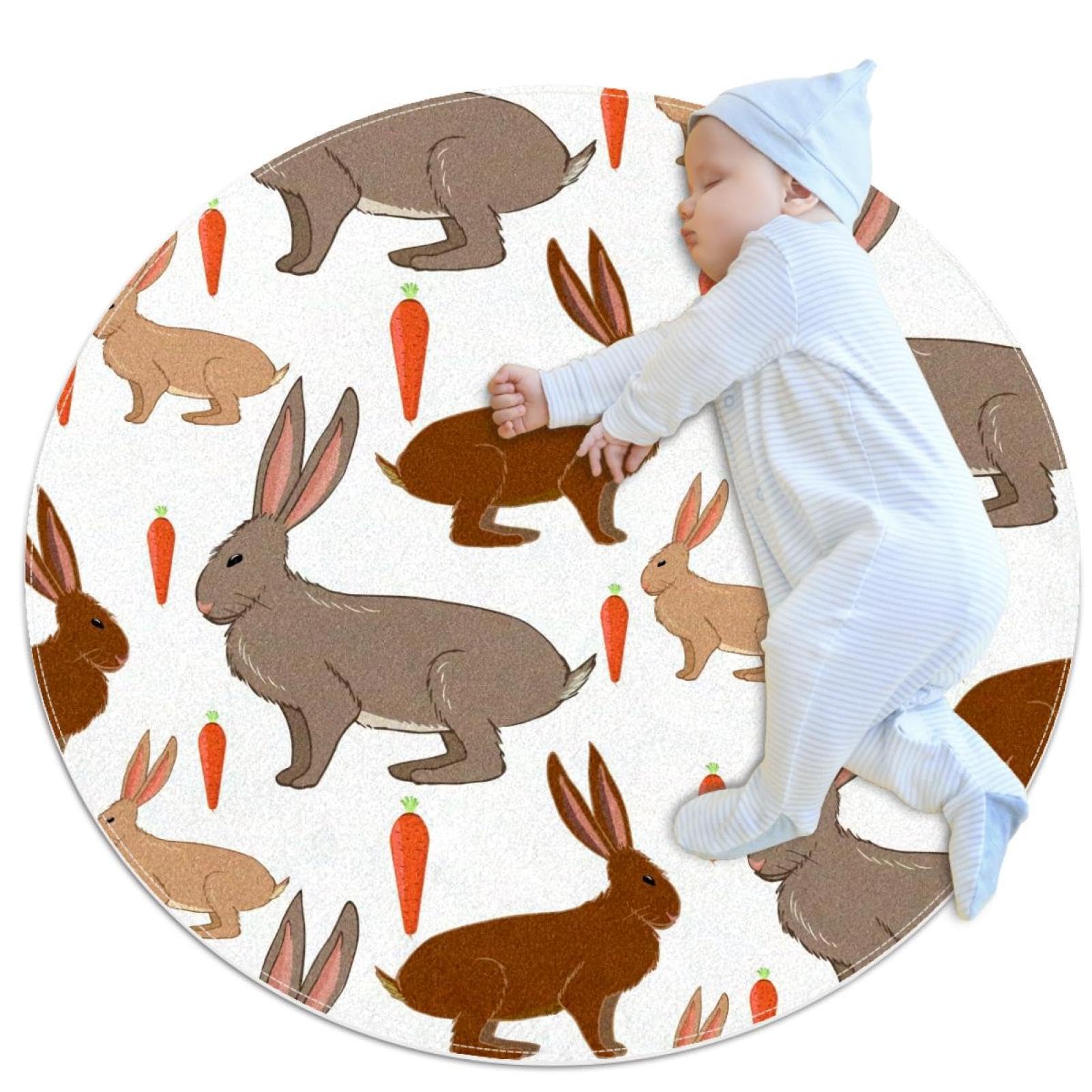 Tapis antidérapant lapins et lièvre rond pour sécuriser la salle de bain