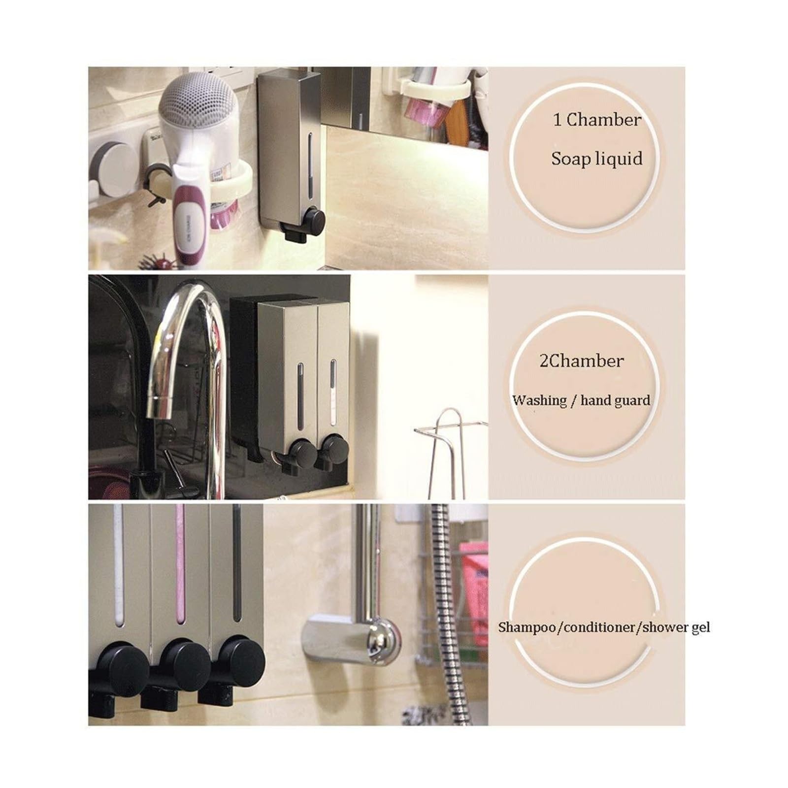 Piano di lavoro Dispenser di sapone da banco senza punzonatura Supporti a parete in plastica Arredamento bagno vintage(Silver)