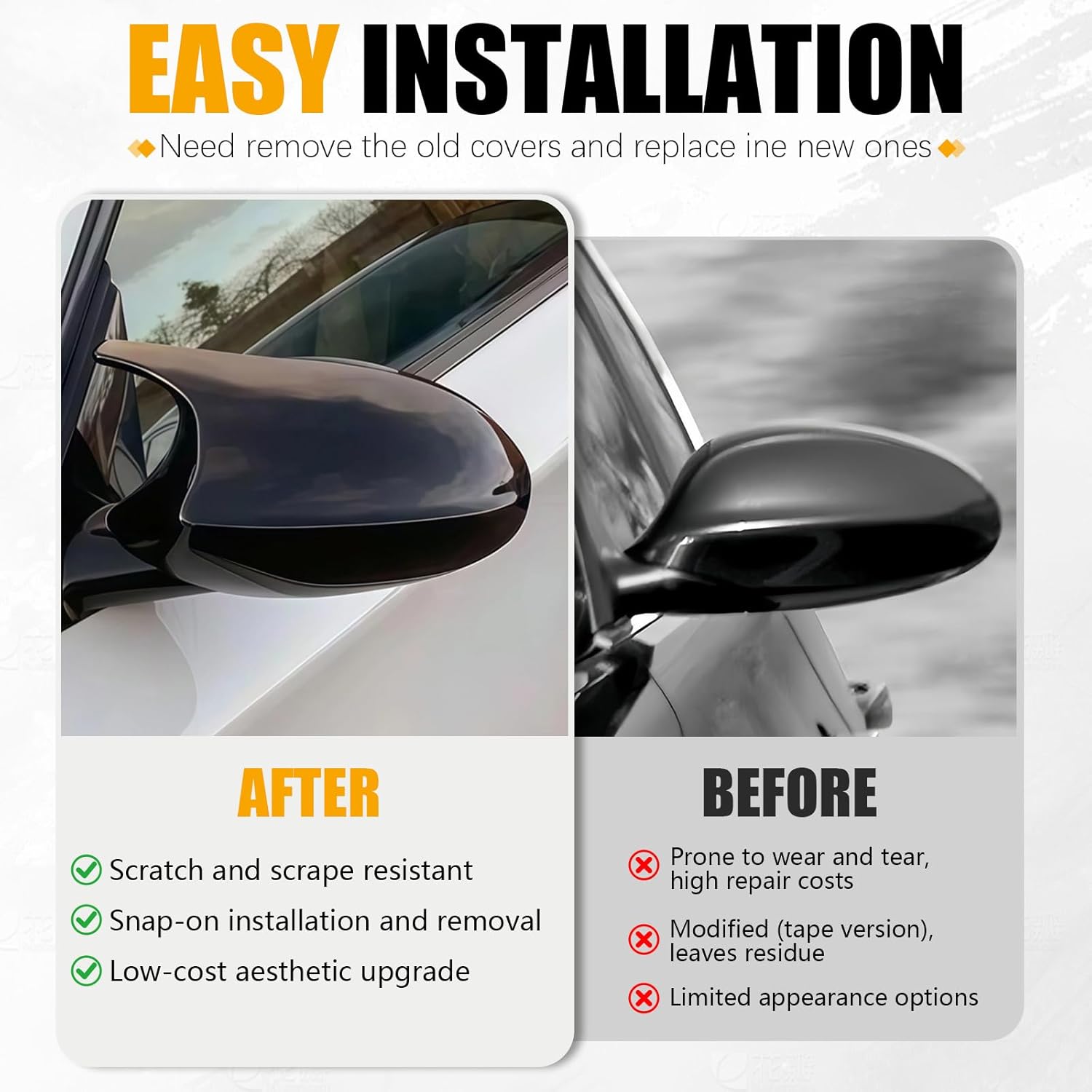 Side Mirror Covers for BMW PRE-LCI E90 E91 2005-2007/E92 E93 PRE-LCI 2006-2009, M Style Door Rearview Caps Replacement, Glossy Black (Fit For E90 PRE-LCI)