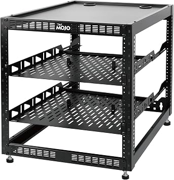 Tecmojo 12U Open Frame Network Rack for IT & AV Gear, AV Rack Floor Standing or Wall Mounted,with 2 PCS 1U Rack Shelves & Mounting Hardware,Network Rack for 19" Networking,Audio and Video Device