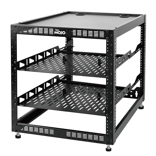 Tecmojo 12U Open Frame Network Rack for IT & AV Gear, AV Rack Floor Standing or Wall Mounted,with 2 PCS 1U Rack Shelves & Mounting Hardware,Network Rack for 19" Networking,Audio and Video Device