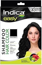Indica Easy Do-It-Yourself 10 Minutes Hair Color Shampoo with 5 Herbal Extracts and 100% Ammonia Free, Long Lasting Formula, Pack of 12,(25ml x 12) - Natural Black Colour (Gloves Included)