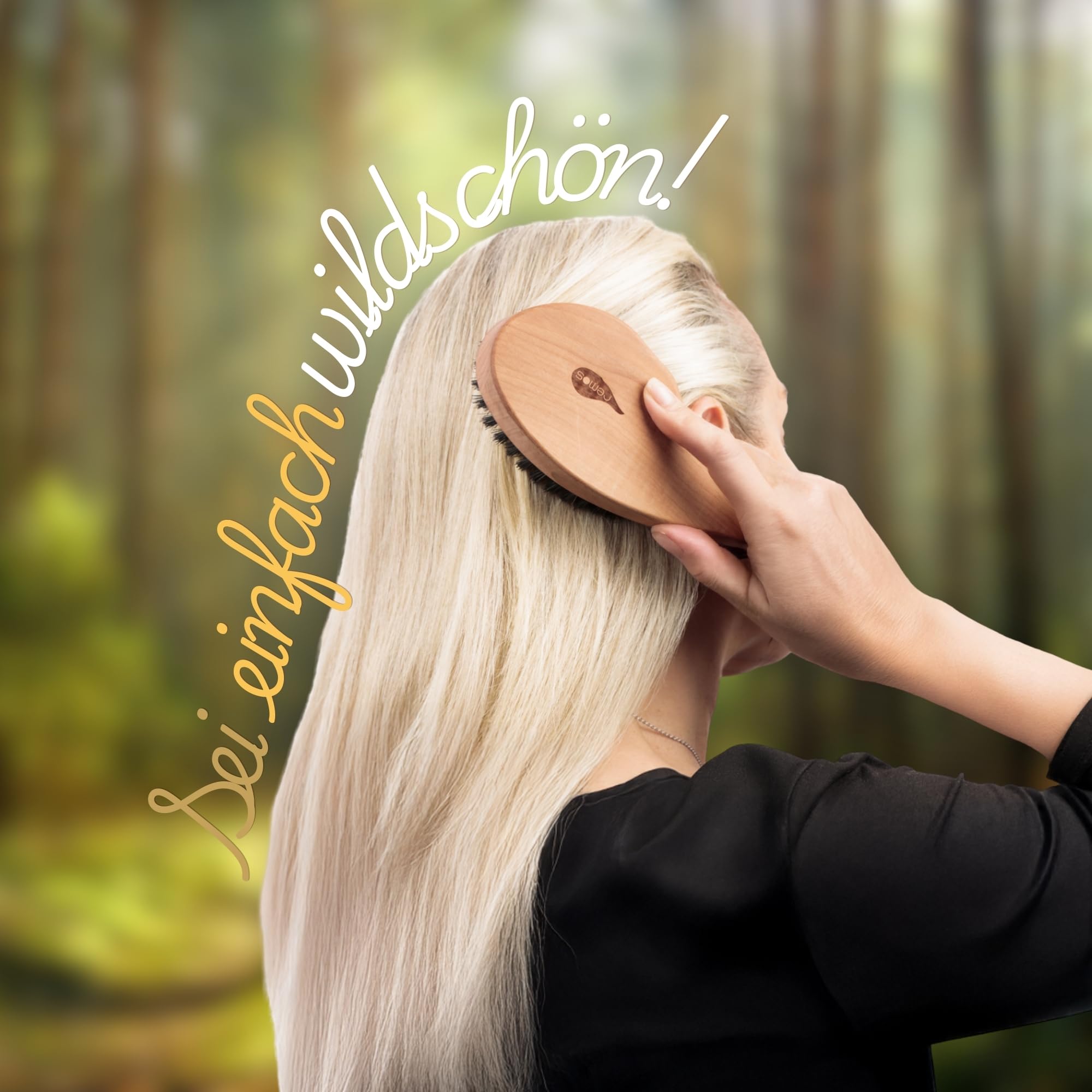 REMOS Natur Haarbürste 100% Wildschweinborstenmit ergonomischem Griff