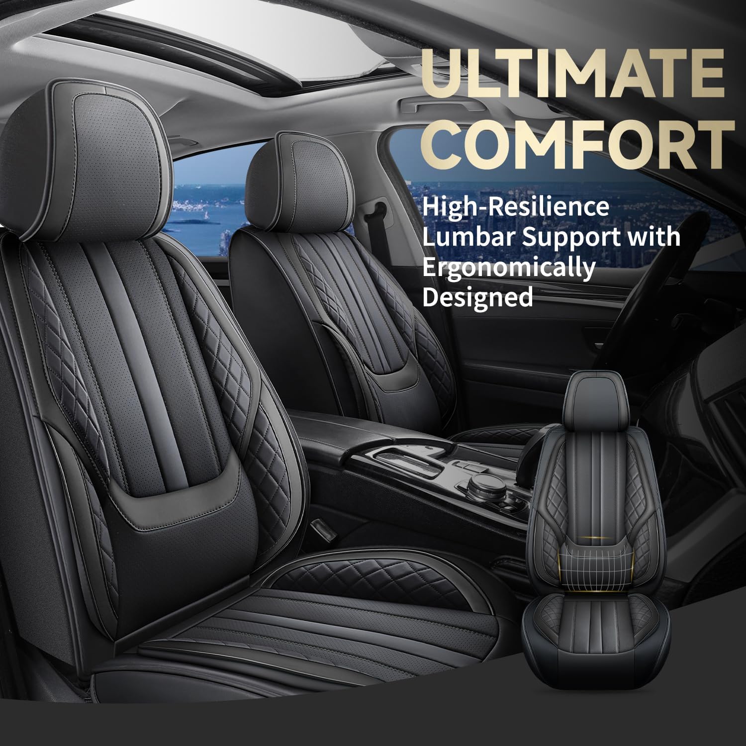 Seat Covers for BMW 325i 325xi 325Ci 2001-2006 Front Seat 2 PCS, Breathable Faux Leather Car Seat Cover Waterproof Protector, Anti-Slip Wear Resistant Vehicle Chair Cover Cushion(Black)