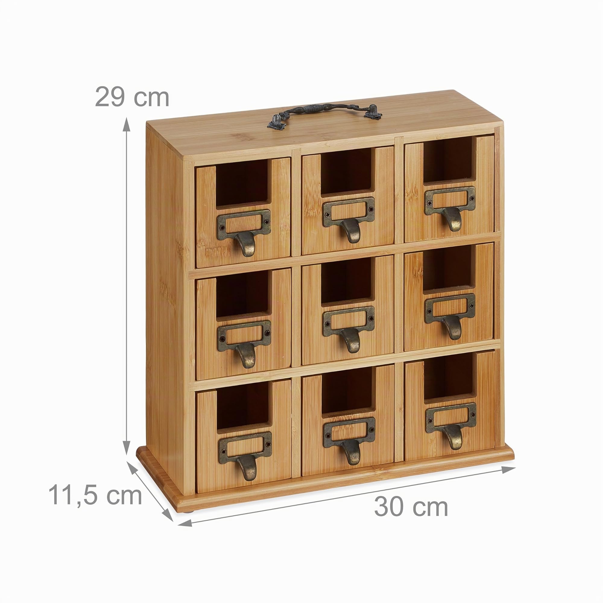 Relaxdays Caja Té, 9 Cajones, Bambú, Organizador de Bolsitas Infusiones, de Pie/Colgante, 29 x 30 x 11,5 cm, Natural