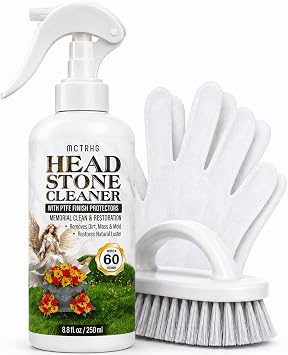 Headstone Cleaner for Graves, Tombstone, Gravestone & Headstone, Removes Dirt, Moss & Other Grime, for Restoring Natural Luster on Granite, Stone, Marble, Slate, Concrete & More, 8.8 oz