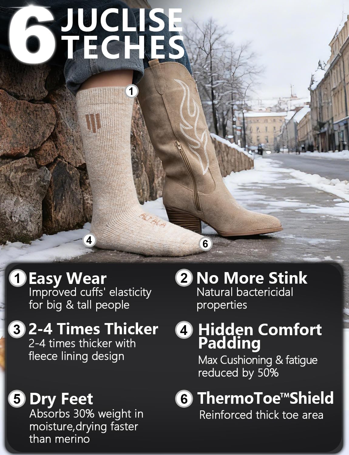 Juclise Alpaca Wool Boot Socks for Men and Women, Heavyweight Cold Weather image 4