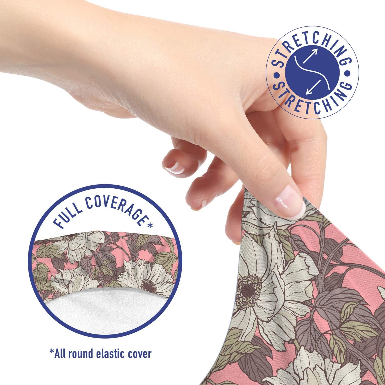 Ambesonne Floral Office Chair Slipcover, Cartoon Style High Detailed Flowers and Leaves, Protective Stretch Decorative Fabric Cover, Pastel Pink Grey Yellow