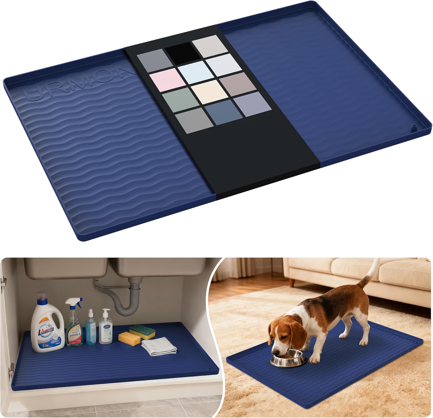 URMONA Waterproof Silicone Under Sink Mat 40'' x 22'' Shelf Liner for Kitchen and Bathroom, Cabinet and Counter Protector, Storage and Organizers, Litter Mat, Pet Cat Puppy Essentials(Beige)