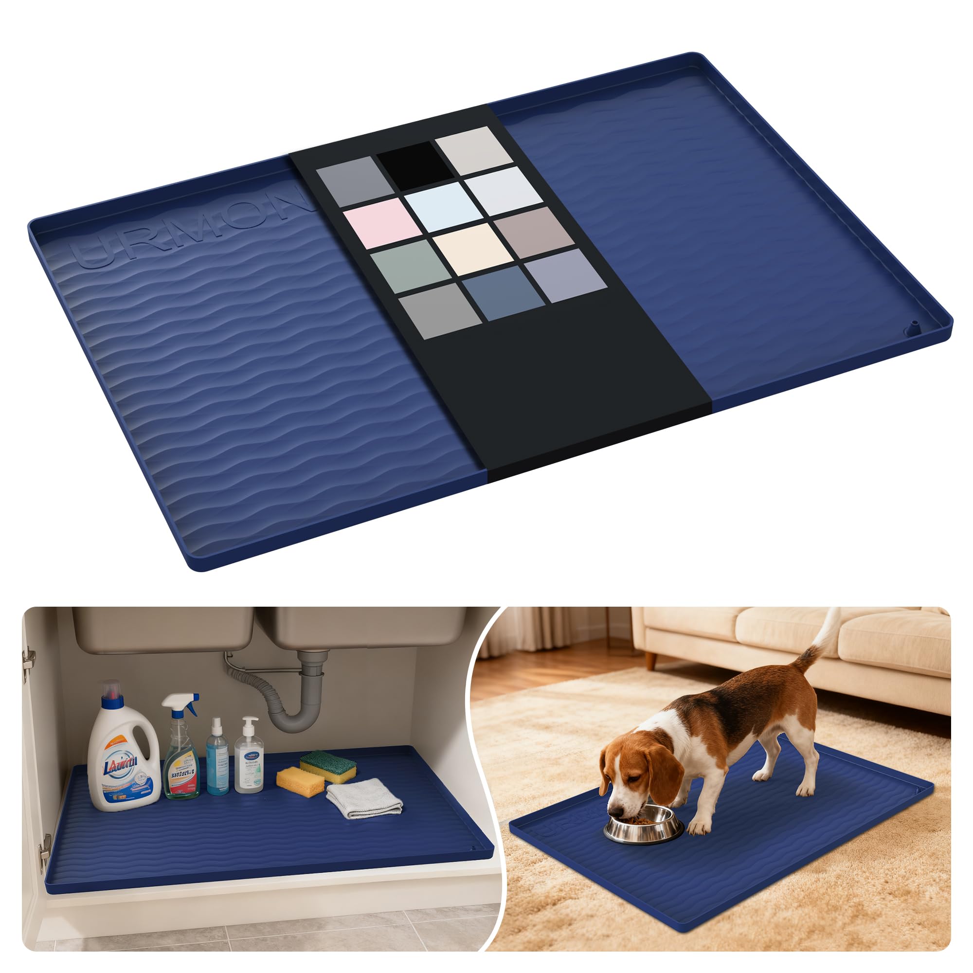 URMONA Waterproof Silicone Under Sink Mat, 28 x 19 in, Flexible Shelf Liner