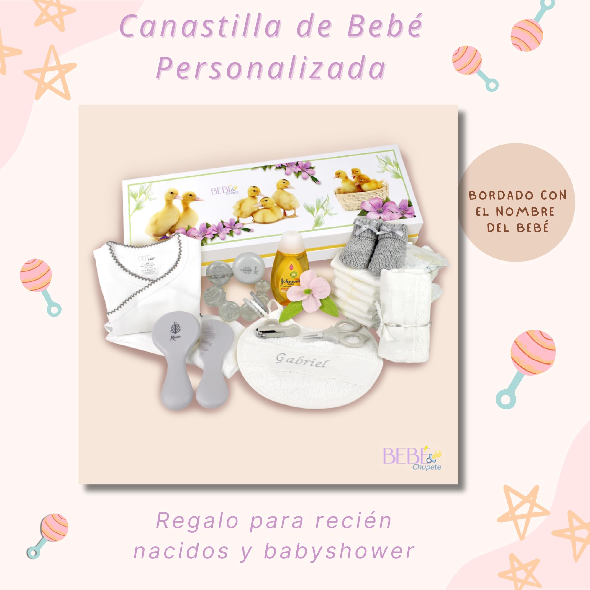 Cesta Bebe Recien Nacido Niño- Canastilla Bebe Recien Nacido PERSONALIZADA- Regalo Bebe Recien Nacido Niño- Regalo Recien Nacido- Cosas para Bebes Recien Nacidos-Regalo Bebe Recien Nacido Niña (Gris)
