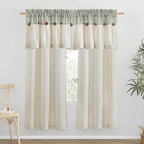 Miniatura 1 de NICETOWN 2 paneles de 42 x 72 pulgadas de largo, cortinas de lino grueso con ojales y 2 paneles de 42 x 18 pulgadas de largo, cenefas cortas con