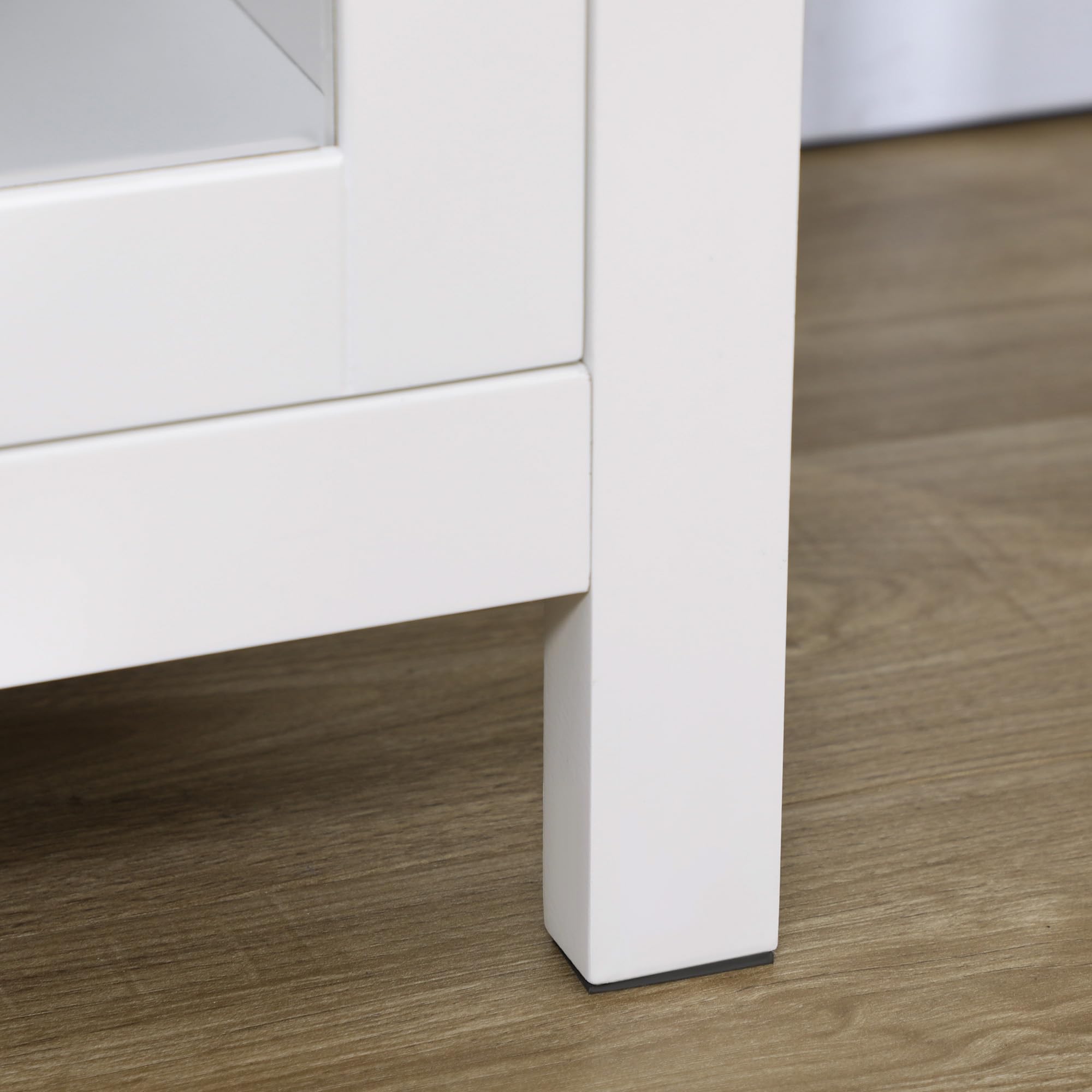 HOMCOM Aparador de Cocina Moderno Mueble Buffet Auxiliar con Cajón Estante Ajustable y 2 Puertas de Vidrio Armario de Almacenamiento para Salón Comedor 80x40x90 cm Blanco