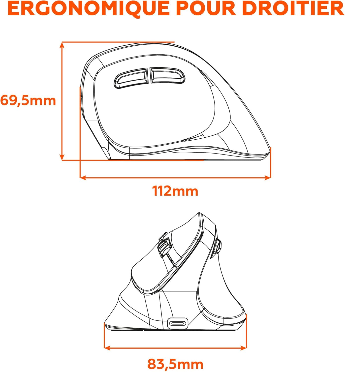 Diagram showing dimensions of the Mobility Lab ML311692 ergonomic vertical mouse