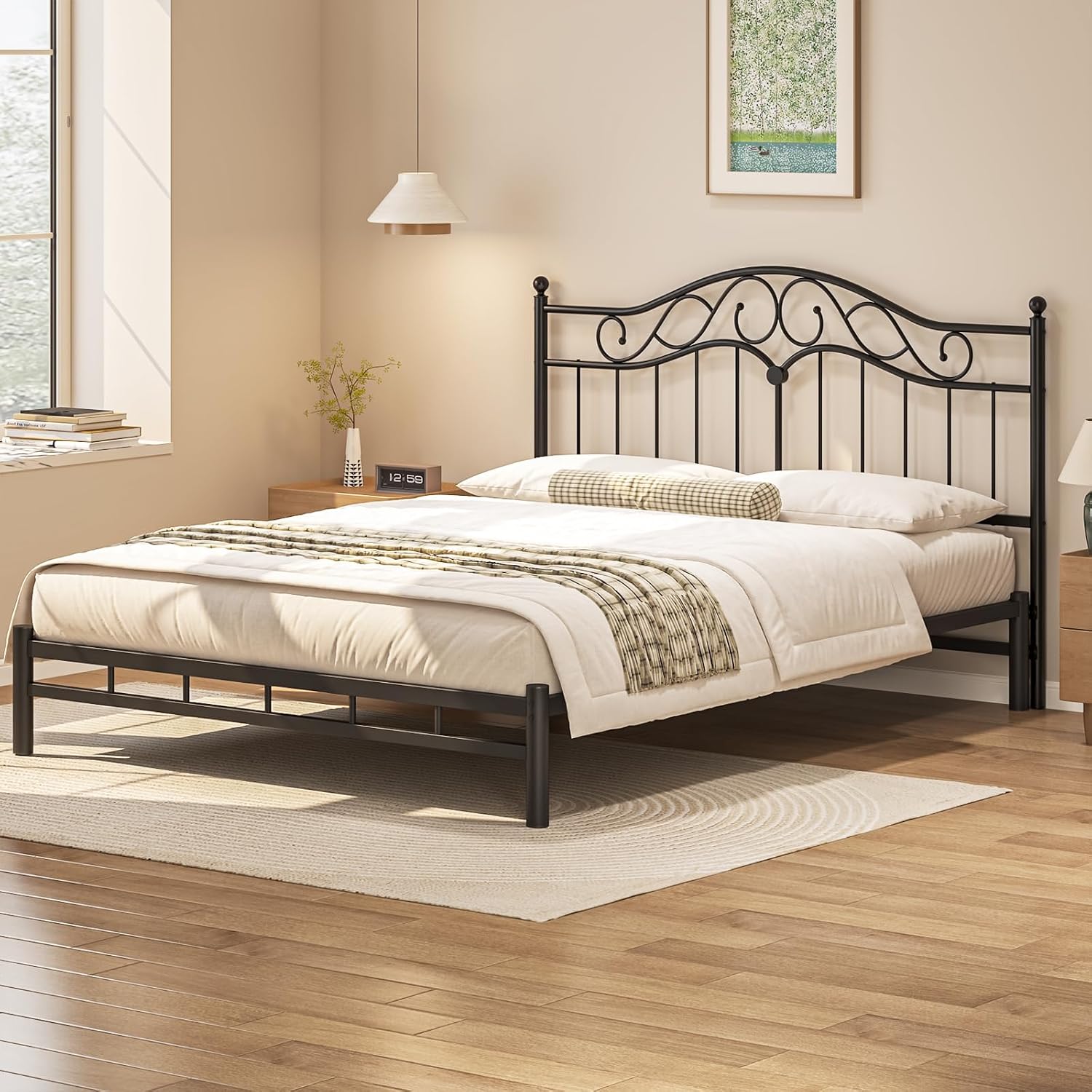 Weehom King Size Headboard Only, Sturdy Metal Headboard with Bed Frame Adapters Adjustable Height, Farmhouse Vintage Headboard for King Bed Frame Easy Assembly, Black