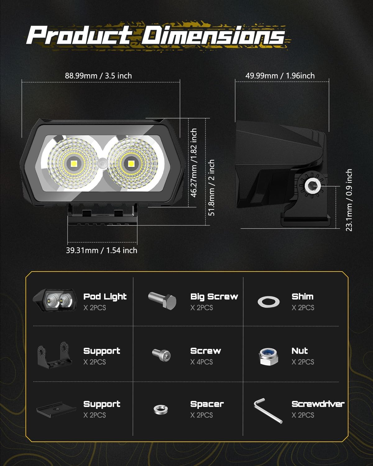 NOVSIGHT 3 Inch LED Pod Lights, 2PCS Flood Lights Off Road Lights, IP68 Waterproof LED Light Bar Automotive LED Off Road Lights for Truck Pickup ATV UTV Car