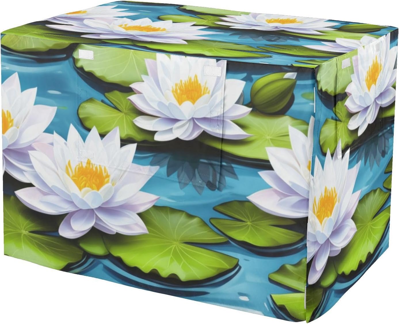 Elegant White Lotus Flowers Pet Crate Cover with Roll-up Sides, UV-Resistant Foldable Crate Cover for Travel, Large
